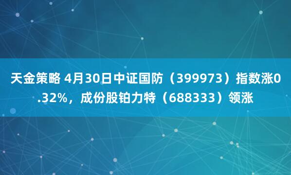 天金策略 4月30日中证国防（399973）指数涨0.32%，成份股铂力特（688333）领涨